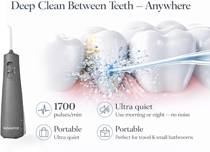 HydroAdvance Cordless Water Flosser for Teeth & Gums | Rechargeable Portable Oral Irrigator for Braces & Travel | Pulse Cleaning with 2 Flossing Tips | Waterproof Dental Care Device (Gray)