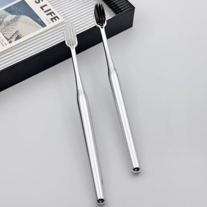 Premium Gold-Plated Toothbrush with Bamboo Charcoal Bristles, Soft Dental Care for Adults, Luxury Oral Hygiene (Set 2)