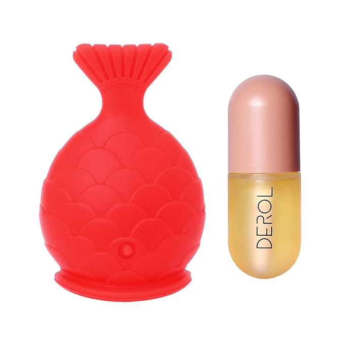 Lip Plumper Tool+Lip Plumper Gloss Set,Fish Shape Lip Enhancer Plumper Device Natural Pout Mouth Tool Lip Serum Care Moisturizing Lip Plumping Big Sexy Mouth