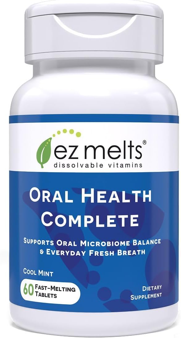 EZ Melts Oral Health Complete - Oral Probiotic - Supports Gum Health, Fresh Breath & Helps Relieve Occasional Dry Mouth - No Artificial Flavors, Non-GMO & Vegan - 1 Pack