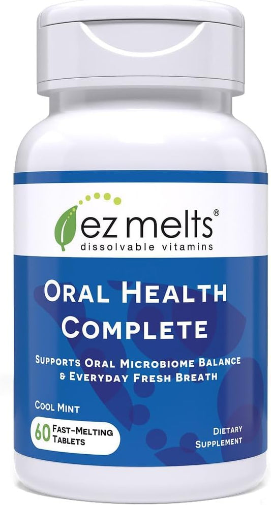EZ Melts Oral Health Complete - Oral Probiotic - Supports Gum Health, Fresh Breath & Helps Relieve Occasional Dry Mouth - No Artificial Flavors, Non-GMO & Vegan - 1 Pack