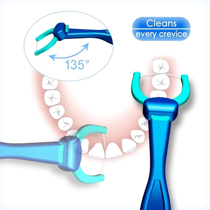 T.Smile NoFuss Dental Flosser Kit, 5-inch Long Handle & Refill Heads, Extra-Strength Floss for Comfortable Clean, Fluoride Free (1 Red Handle + 100 Refills)