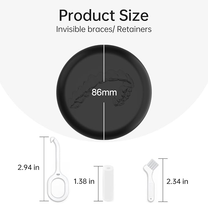 Retainer Case, Slim Aligner Case Compatible with Invisalign, Cute Retainer Box with Silicone Pad, Black