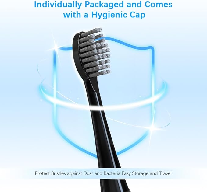 Replacement Brush Heads for 𝗪𝗮𝘁𝗲𝗿𝗽𝗶𝗸 𝐒𝐨𝐧𝐢𝐜-𝐅𝐮𝐬𝐢𝐨𝐧 2.0 Flossing Toothbrush Head fit (SF-01/ SF-02/ SF-03/ SF-04) 3 Pack Black Soft Bristles with Caps (Black-Grey, Full Size)