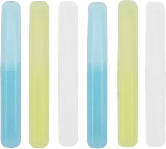 6 Pack Travel Toothbrush Containers Case Portable Plastic Breathable Toothbrush Holder Storage Dust-Proof and Sanitary for Travel Camping School Business (Blue, Yellow, Clear)