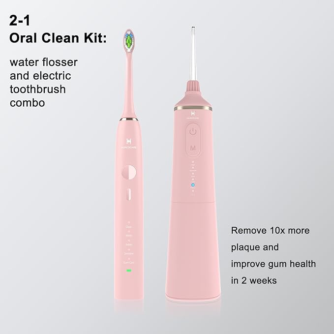 Upgraded Model Water flosser and Electric Toothbrush Combo-5 Brushing & Flossing Mode-Game-Changer for Your Oral Care Routine.2-in-1 Oral Clean Kit-for Teeth Cleaning and Gum Health(Pink)