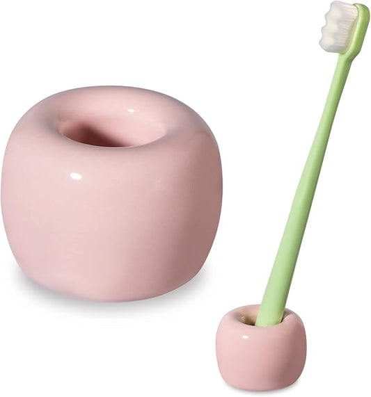 Urbanstrive Sleek Mini Ceramics Toothbrush Holder Stand for Bathroom Vanity Countertops, Pink