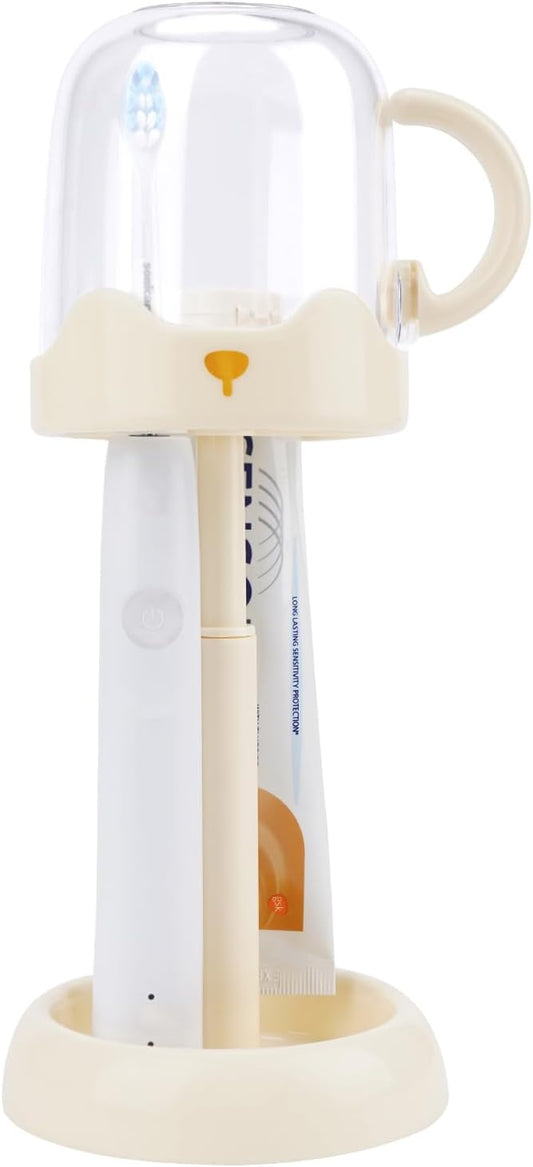 Adjustable Electric Toothbrush Holder with Cup - Height Adjustable Stand Organizer for Bathroom Vanity, Fits Manual & Electric Brushes, Toothpaste Storage (Cream)