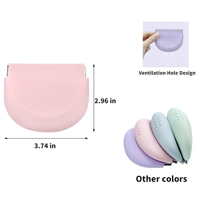 1PC Silicone Retainer Case without Lanyard, Cute Vent Holes Denture Box, Mouth Guard Case Travel Holder for Girls, Women, Men (Purple)
