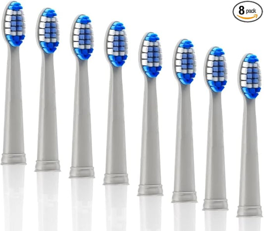 8-Pack Pop Sonic Replacement Electronic Toothbrush Heads, Compatible with Go Sonic, USB, Pro Sonic Toothbrushes w/Soft Dupont Tynex Nylon Bristles