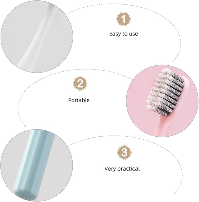 SECFOU Soft-Bristle Toothbrush 3Pcs Set Spiral Microfiber Bristles Adults Teeth Cleaning Portable Oral Care for Travel and Daily Use