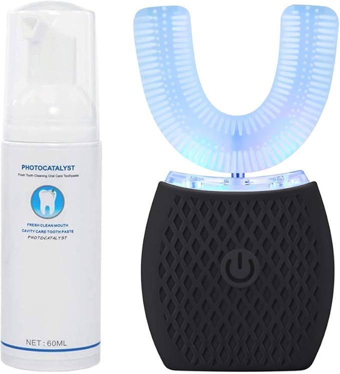 MAYBUY Automatic Ultrasonic Toothbrush Toothbrush for Adults 360°Electric Toothbrush 45'' Automatic Timer Wireless Charging Washable Travel Home Dual-use (Black, 1)