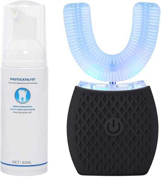MAYBUY Automatic Ultrasonic Toothbrush Toothbrush for Adults 360°Electric Toothbrush 45'' Automatic Timer Wireless Charging Washable Travel Home Dual-use (Black, 1)