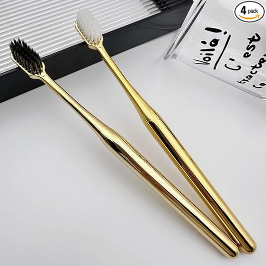 Premium Gold-Plated Toothbrush with Bamboo Charcoal Bristles, Soft Dental Care for Adults, Luxury Oral Hygiene (Set 1)