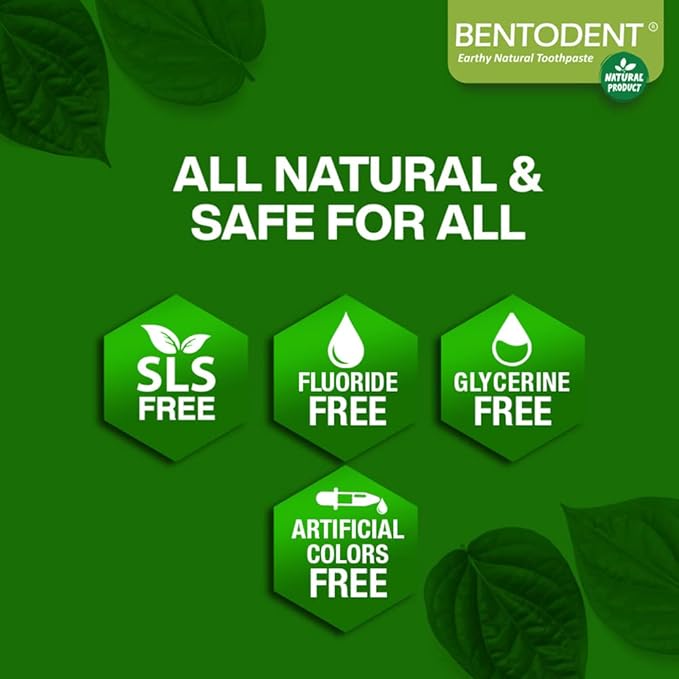 Bentodent Indian Healing Clay Toothpaste with Calcium bentonite Clay, Pure & Organic Ingredients for The Entire Family Including Kids, SLS & Fluoride Free, Vegan, 3.52oz (Betel Leaf Combo)