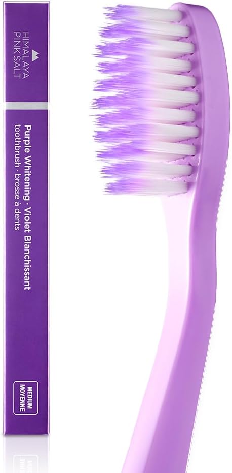 HIMALAYA PINKSALT Purple Toothbrush - Purple Indicater Medium Toothbrushes for Adults, Plaque Remover for Teeth, Tapered Bristles Gentle on Teeth and Gum, Deep Clean Toothbrush