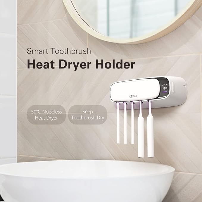 TS65 Toothbrush Heat Dryer Holder, 122°F Heat Drying, 5 toothbrushes Slot, Cordless & Rechargable, Simple Operation and Installation, Bathroom & Toilet Accessories,Taiwan Design