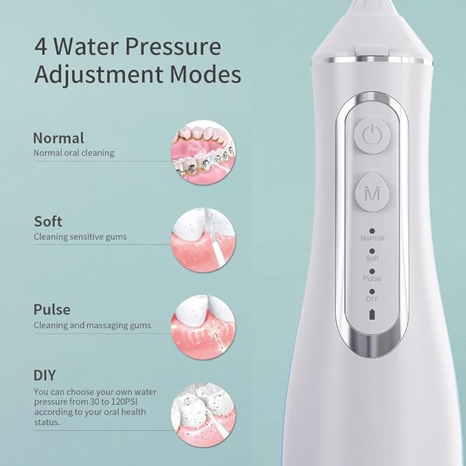 Portable Cordless Water Flosser – 320ml Oral Irrigator for Teeth Cleaning | USB Rechargeable, IPX7 Waterproof, 1400–1800 Pulses/Min | Travel-Friendly Dental Floss Device for Braces & Gums