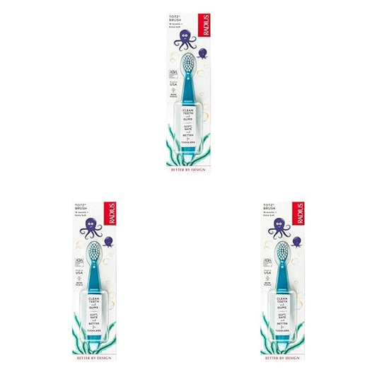 RADIUS Totz Toothbrush Extra Soft Brush BPA Free & ADA Accepted Designed for Delicate Teeth & Gums for Children 18 Months & Up - Blue Sparkle - Pack of 3