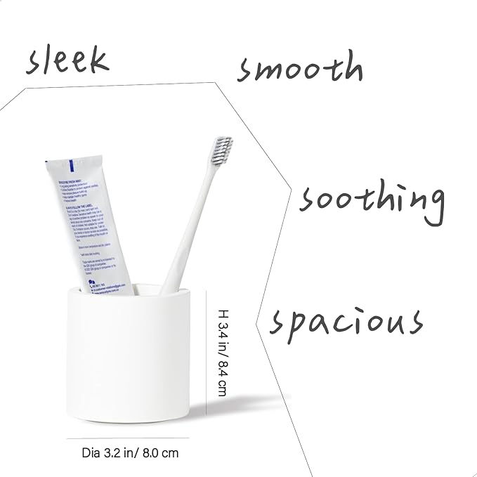Large Matte White Diatomaceous Toothbrush Holder, Quick-Dry Water Absorbent Cylindrical Diatomite Organizer for Countertop, Ideal for Electric Toothbrushes, Toothpastes, Razors