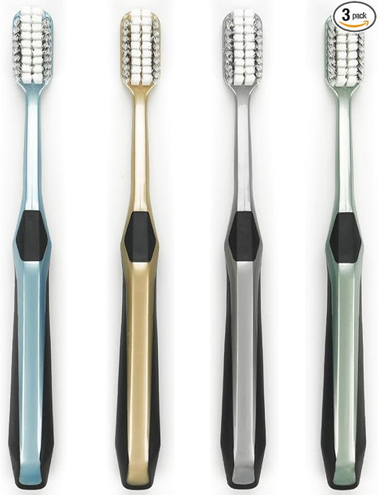 Firm Toothbrush for Adult, Manual Wider Head Tooth Brush with Tongue and Cheek Cleaner, Hard Bristles, 4 Count, More Efficient and Deeper Cleaning