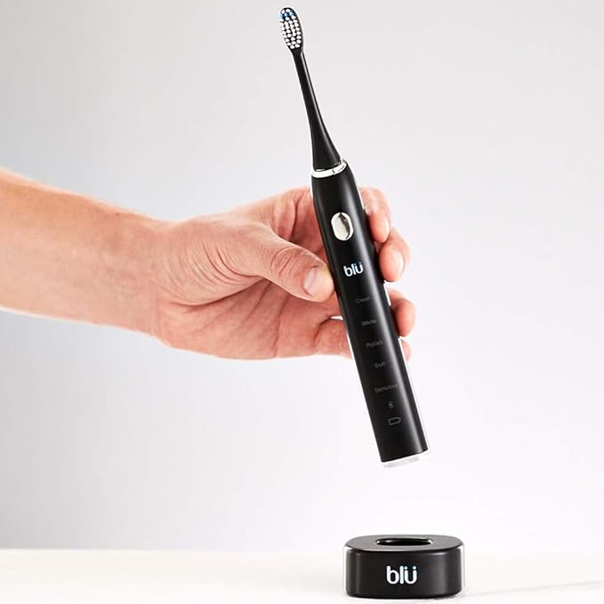 Blu Smart Electric Toothbrush, Sonic Power Toothbrush with Interactive Live Tracking App for Adults (Black)