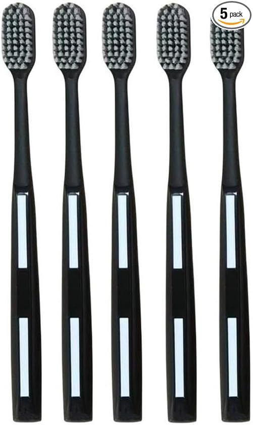 Adult Manual Hard bristled toothbrushes with Cover, Big Head Medium Size,for Cleaning Smoke Stain, Tartar, Coffee Stain, Tea Stain.【Hard Bristle Black toothbrushes,5 Count (Pack of 1)】