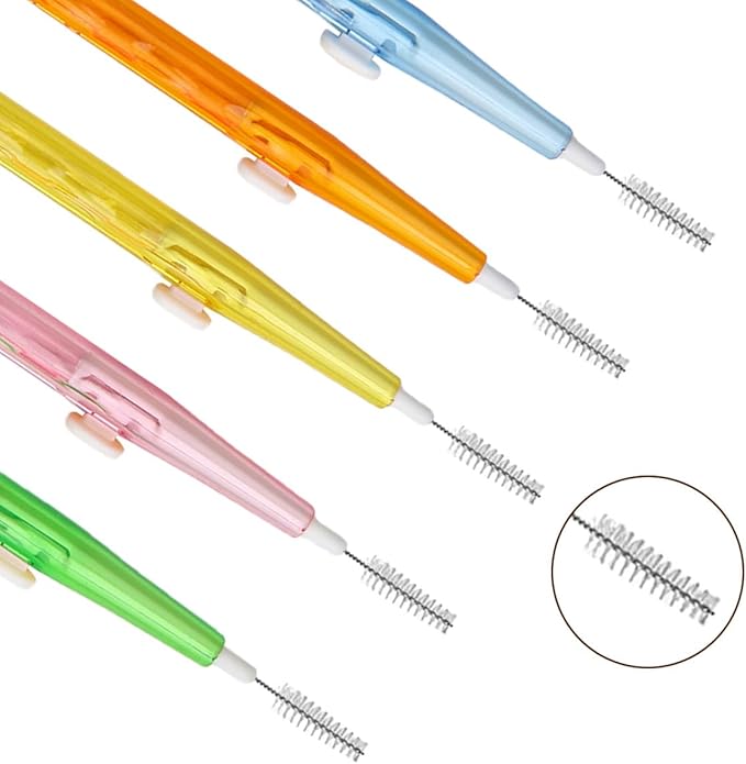 Interdental Brushes Oral Telescopic Type Dental Hygiene Brush Angled Interdental Toothpick Short Handle 30Pcs 5 Different Sizes Tooth Portable Cleaning Tool (Multi-Colored) ﻿