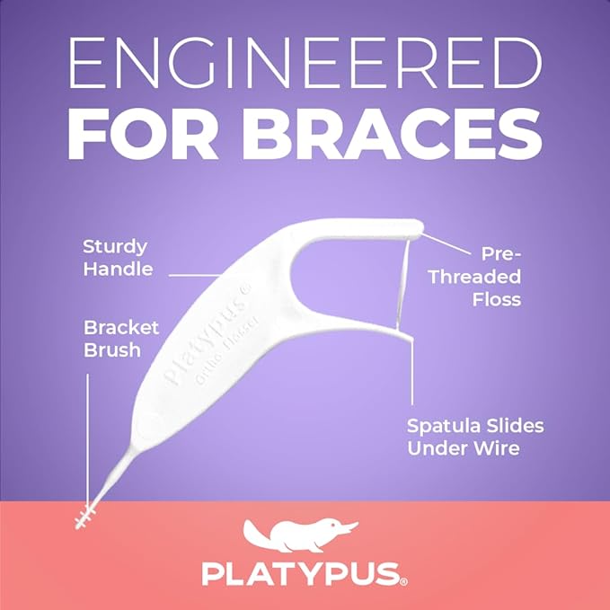 Platypus Orthodontic Flossers for Braces, 30 Count (Pack of 5), Ortho Picks for Adults & Kids, Fits Under Arch Wire, Non-Damaging, Encourage Flossing Habits