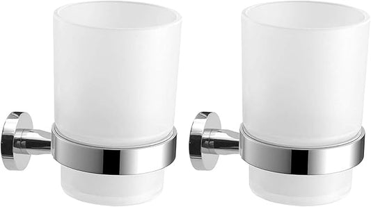 Toothbrush Holder Wall Mounted with Satined Cup with Chrome-Plated Holder,Metal Stainless Steel (Pack of 2)