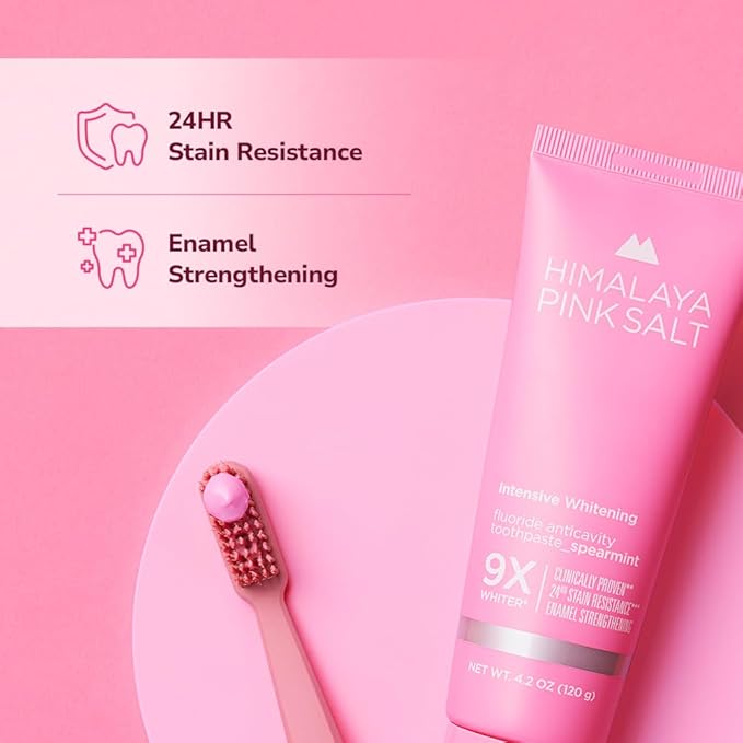 HIMALAYA PINKSALT Intensive Whitening Toothpaste - Teeth Whitening, Deep Stain Remover with Fluoride, Appropriate for Sensitive Teeth, Peroxide Free, Pink Toothpaste - Spearmint, 4.2 oz (3 Packs)