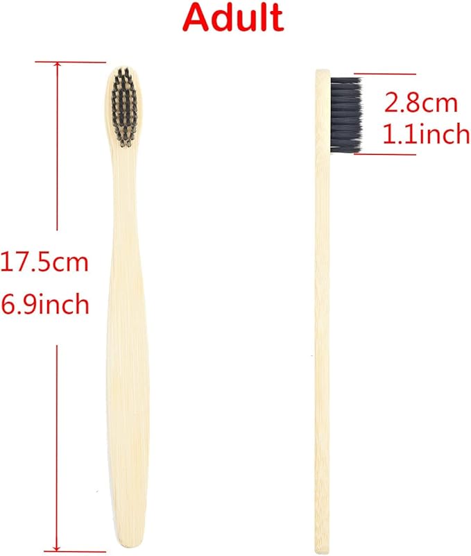 SEVENHEAD 2 PCS Bamboo Toothbrushes With Soft Bristles for Adults - Natural Biodegradable BPA Free Eco-Friendly Wooden Black Toothbrush