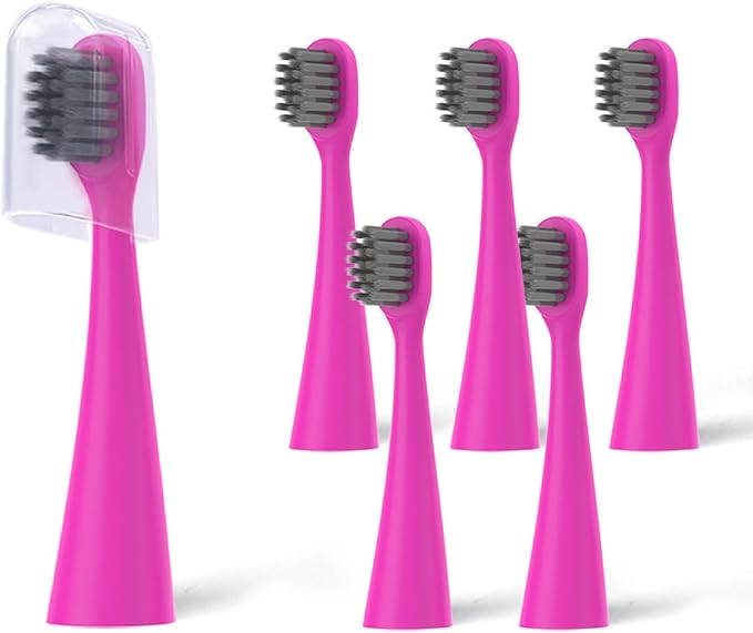 6 Pack Toothbrush Replacement Heads Compatible with Burst Kids Electric Toothbrush, Burst Kids Replacement Heads with Ultra-Soft Bristles, Dust Cover Caps, Perfectly Compatible (Pink)