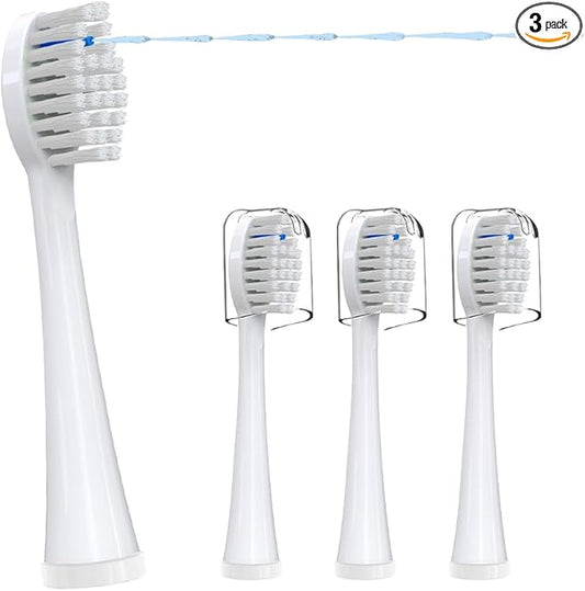 Replacement Brush Heads Compatible for 𝗪𝗮𝘁𝗲𝗿𝗽𝗶𝗸 𝐒𝐨𝐧𝐢𝐜-𝐅𝐮𝐬𝐢𝐨𝐧 2.0 Flossing Toothbrush (SF-01/ SF-02/ SF-03/ SF-04) with 3 Count Soft Bristles (White, Full Size)