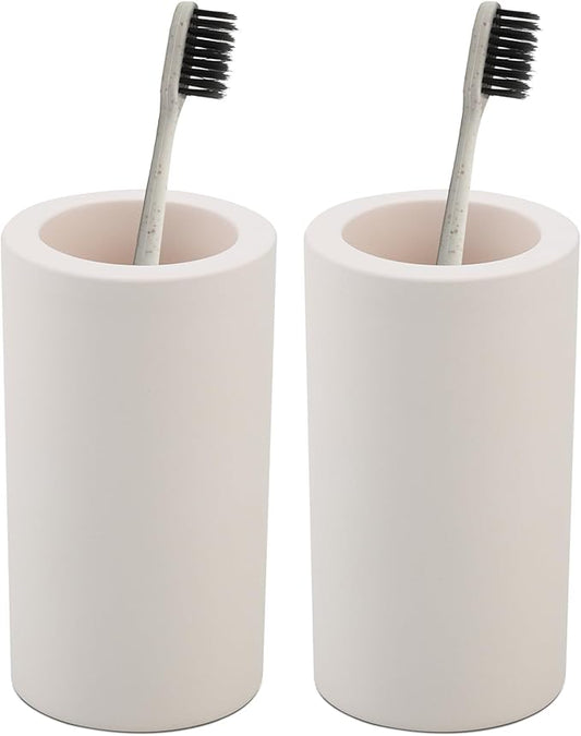 2Pcs Diatomite Toothbrush Holder for Bathroom Sink, Countertop Organizer, Quick Dry Stand Cup for Toothpaste, Razors, Makeup Brushes - Water-Absorbent & Quick-Drying (Beige, Height 4.3")