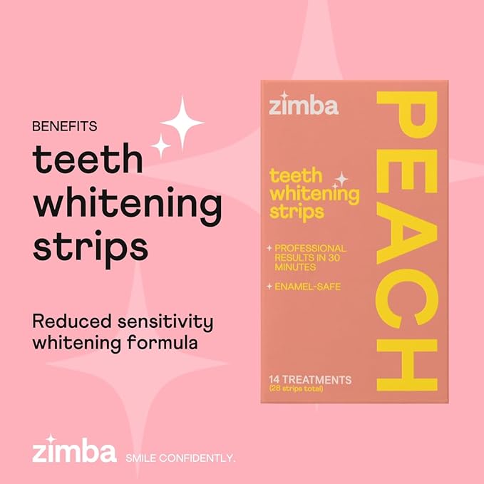 Zimba Teeth Whitening Strips 3-Pack Bestsellers Variety Bundle | Mint, Coconut, Peach | Vegan Whitening Strips, Enamel Safe Teeth Whitening, Hydrogen Peroxide Tooth Whiteners