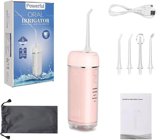 Powerful Portable Cordless Water Dental Flosser: Rechargeable [2000 mAh Li-ion] Mini Oral Irrigator Travel & Home Machine Cleaner Large Vol Telescopic Tank 5 Modes IPX7 Waterproof Electric Teeth Pick