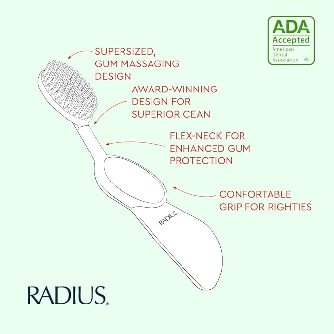 Radius Flex Brush with Soft Bristles Toothbrush BPA Free & ADA Accepted Designed to Improve Gum Health & Reduce Issues - Right Hand - Purple - Pack of 1