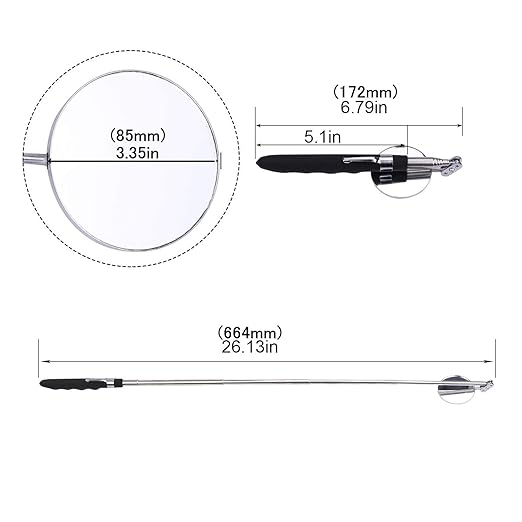 Inspection Mirror telescoping with Light Round Mirror Square Mirror Inspection Tool for Checking Vehicle, Observing Eyelashes Mouth and Other Small Parts Extended