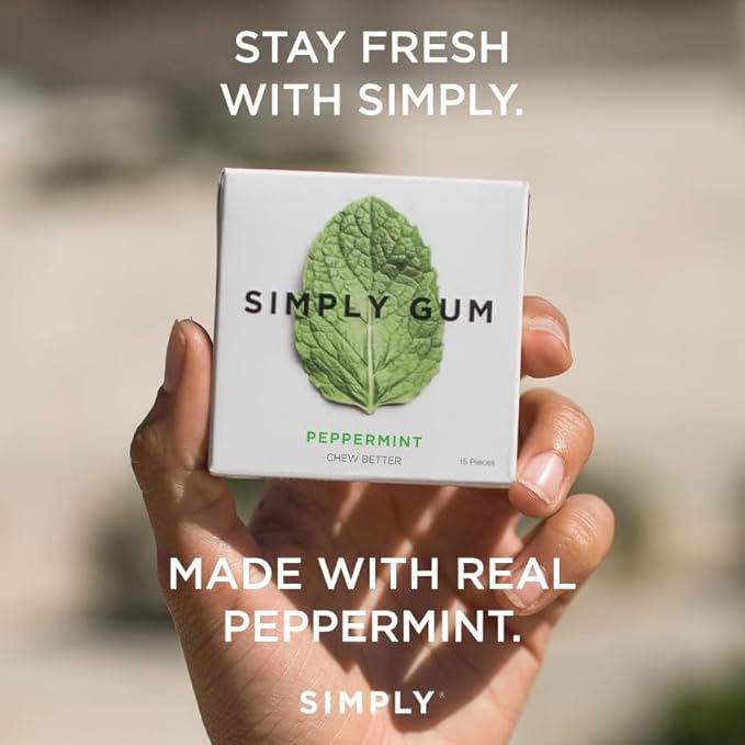 SIMPLY Gum Peppermint and Grapefruit (Cleanse) Variety Pack - Plastic-Free Natural Chewing Gum, 6 Pack (90 Pieces) | Vegan, Kosher, Non GMO, Aspartame Free and Sorbitol Free