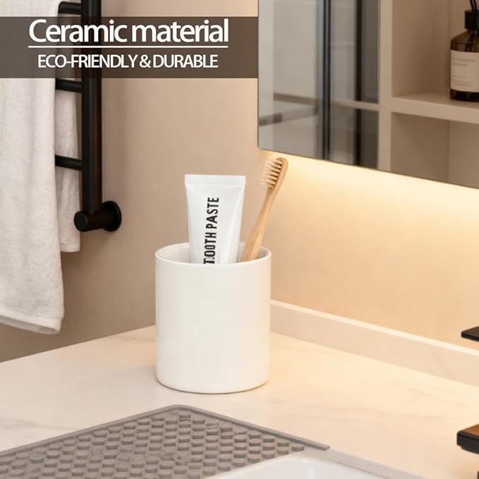Toothbrush Holders Ceramic Toothbrush Holders for Bathrooms Reusable Handmade Reactive Glaze Stonewre Makeup Brush Holder, Pen Holder for Home Desktop Storage
