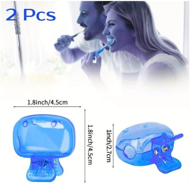ANAKOR Travel Toothbrush Head Covers – Portable Plastic Toothbrush Protector Caps, Protective Brush Pod Cases with Clip for Home & Travel Use-2 Pcs (Blue)