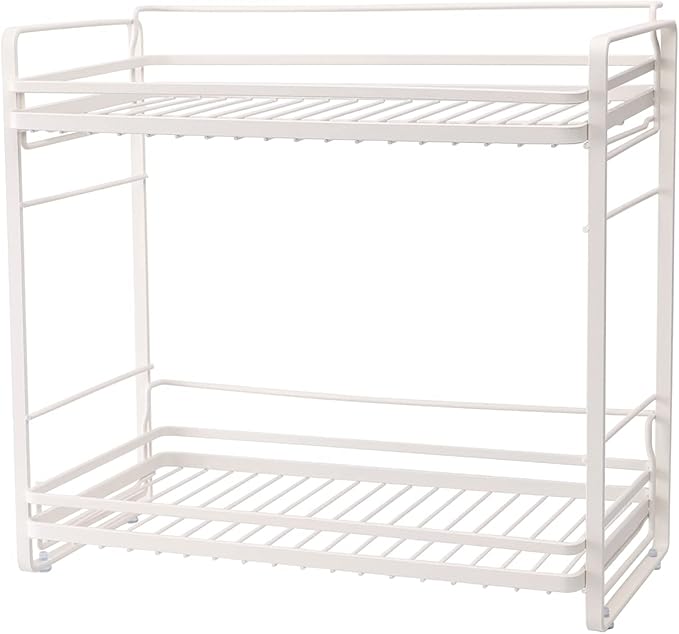 zccz 2-Tier Bathroom and Kitchen Organizer - Skincare Storage - Easy Assembly Countertop Rack - White Cream Color Multi-Purpose Holder for Bathroom or Kitchen Essentials - Compact and Durable Design