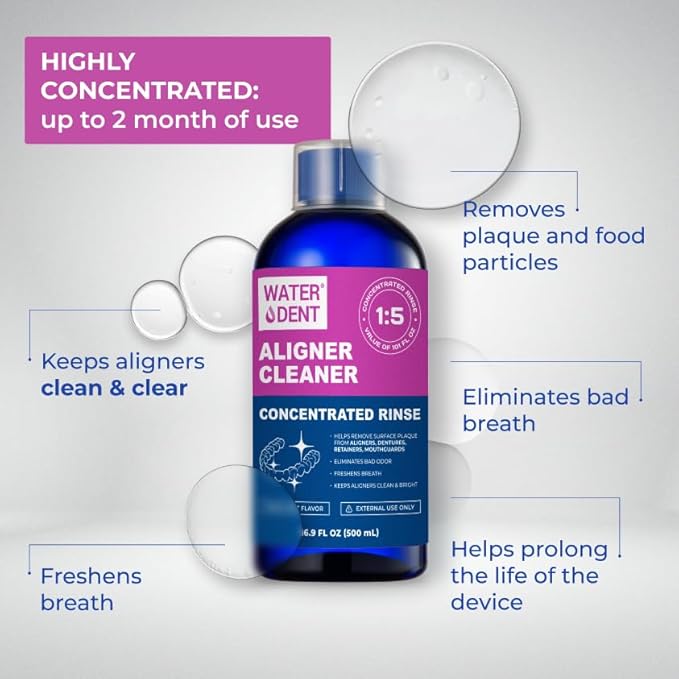 ALIGNER Cleaner Rinse | Concentrated | Clean INVISIALIGN, retainers, dentures, Mouth Guards | 2 Month Supply, (Pack of 1 - Value of 101 fl.oz), Alcohol Free, Minty & Fresh. Made in USA - Pack of 1