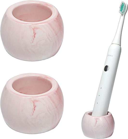 Small Ceramic Electric Toothbrush Holder Stand for Bathroom Vanity Countertop,Set of 2,Pink