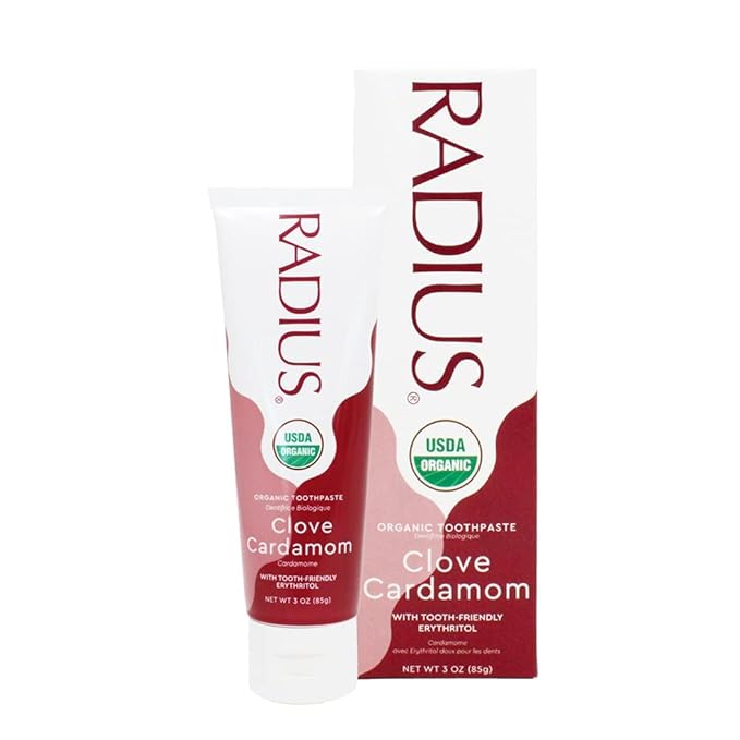 RADIUS USDA Organic Toothpaste 3oz Non Toxic Chemical-Free Gluten-Free Designed to Improve Gum Health & Prevent Cavity - Clove Cardamom - Pack of 6