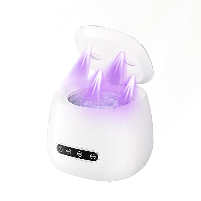 Ultrasonic Retainer Cleaner 48kHz Ultrasonic Cleaner Dental Ultrasonic Retainer Cleaner Machine Dental Cleaning Pod for Denture with Digital Timer, Dual Cleaning Mode for All Dental Appliances (White)