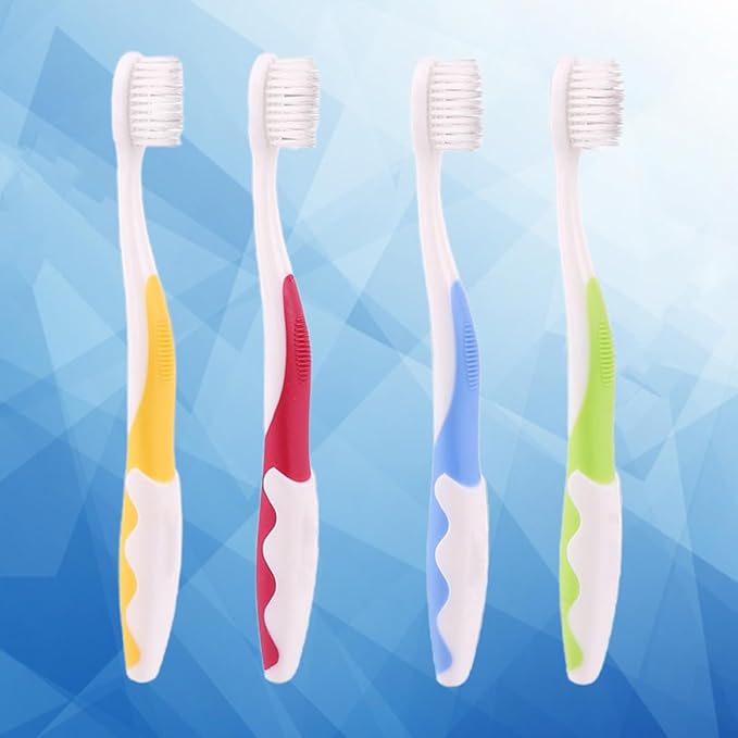TOVINANNA 4Pcs Soft Bristle Training Toothbrushes with Anti-Slip Handle for Ages Oral Care Tool in Green Blue Yellow Red Comfortable Grip