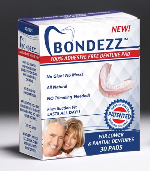 Adhesive Free Denture Pads | Lower Denture | 30 Pack | Secure & Comfortable Fit | No Glue/No Mess | All Day Suction | Denture Glue Alternative | Safe, Natural & Non-Toxic