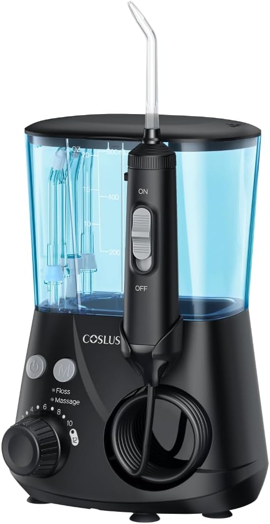 COSLUS Water Flosser: Double Settings Pressure 600ML Irrigation Cleaner for Teeth Cleaning Black